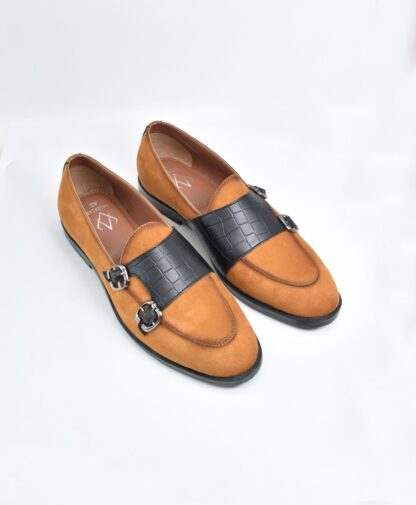 Godric - Tan Double Monk Suede Croco Straps 246C - Image 3