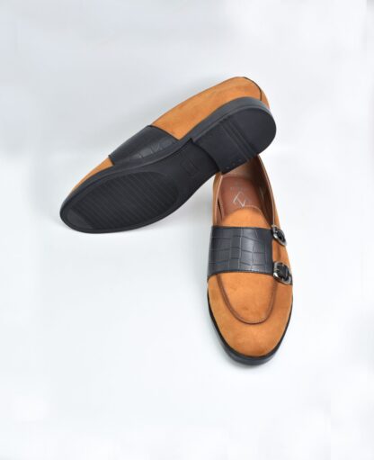 Godric - Tan Double Monk Suede Croco Straps 246C - Image 6