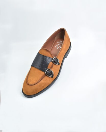 Godric - Tan Double Monk Suede Croco Straps 246C - Image 4