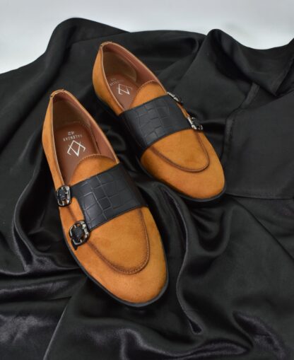 Godric - Tan Double Monk Suede Croco Straps 246C
