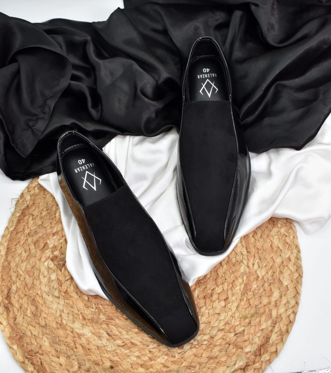 Nòz·ze - Black Suede Patent Square toe Belgian Slip On 274A