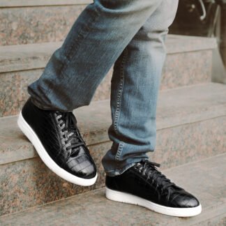 Loki - Black Italian Croco Wrinkle Free Lace Up Sneaker 306A