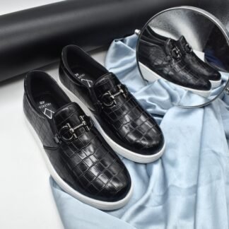 Loki – Black Italian Croco Wrinkle Free Horse Bit Sneaker 308A