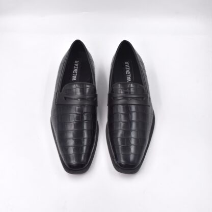 Luxé - Black Italian Croco Wrinkle Free Penny Slip On 323A - Image 3