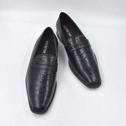 Luxé - Black Italian Croco Wrinkle Free Penny Slip On 323A - Image 8