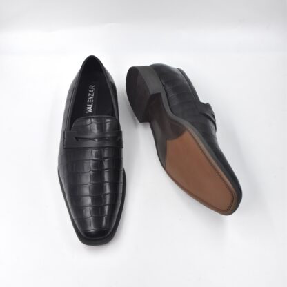 Luxé - Black Italian Croco Wrinkle Free Penny Slip On 323A - Image 7