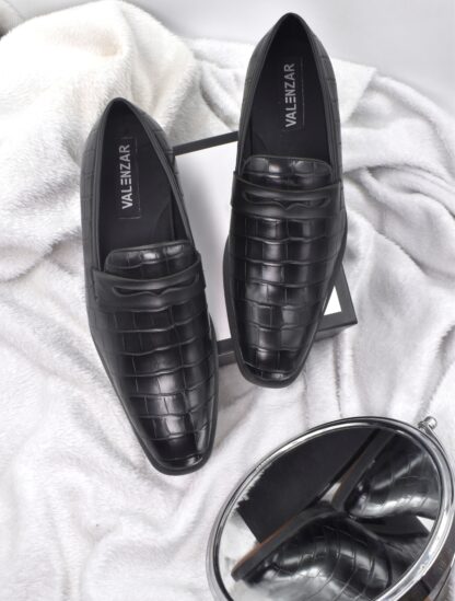Luxé - Black Italian Croco Wrinkle Free Penny Slip On 323A - Image 9