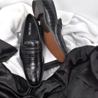 Luxé - Black Italian Croco Wrinkle Free Penny Slip On 323A