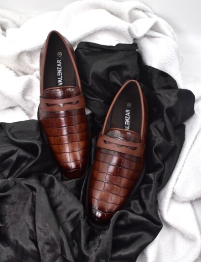 Luxé - Tan Italian Croco Wrinkle Free Penny Slip On 323C - Image 11