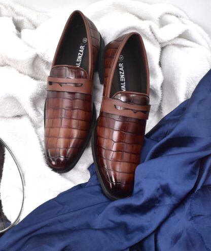 Luxé - Tan Italian Croco Wrinkle Free Penny Slip On 323C - Image 10
