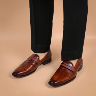 Luxé - Tan Italian Croco Wrinkle Free Penny Slip On 323C