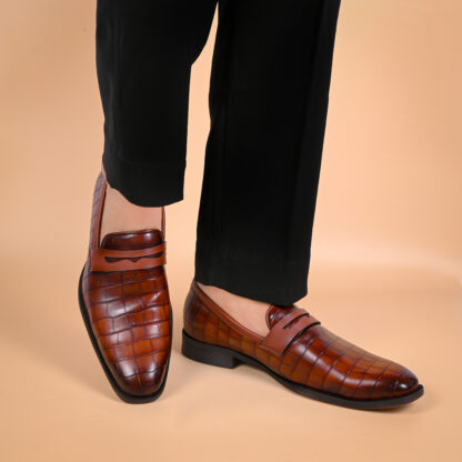 Luxé - Tan Italian Croco Wrinkle Free Penny Slip On 323C - Image 2
