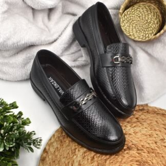VeloMoccs - Black Handcrafted SnakeFoil Loafer V002A