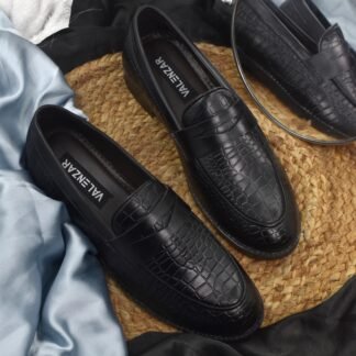 RareLux - Black Croco Wrinkle Free Penny Loafer V0021A