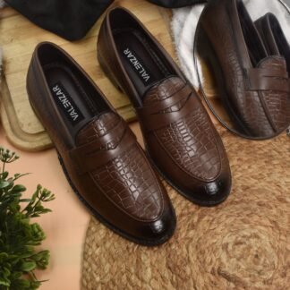 RareLux - Brown Croco Wrinkle Free Penny Loafer V0021B