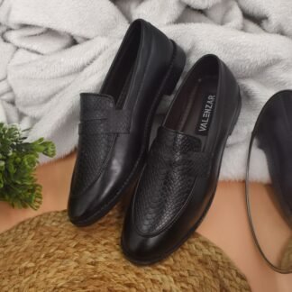 RareLux - Black Handmade Piscine Wrinkle Free Penny Loafer V0023A