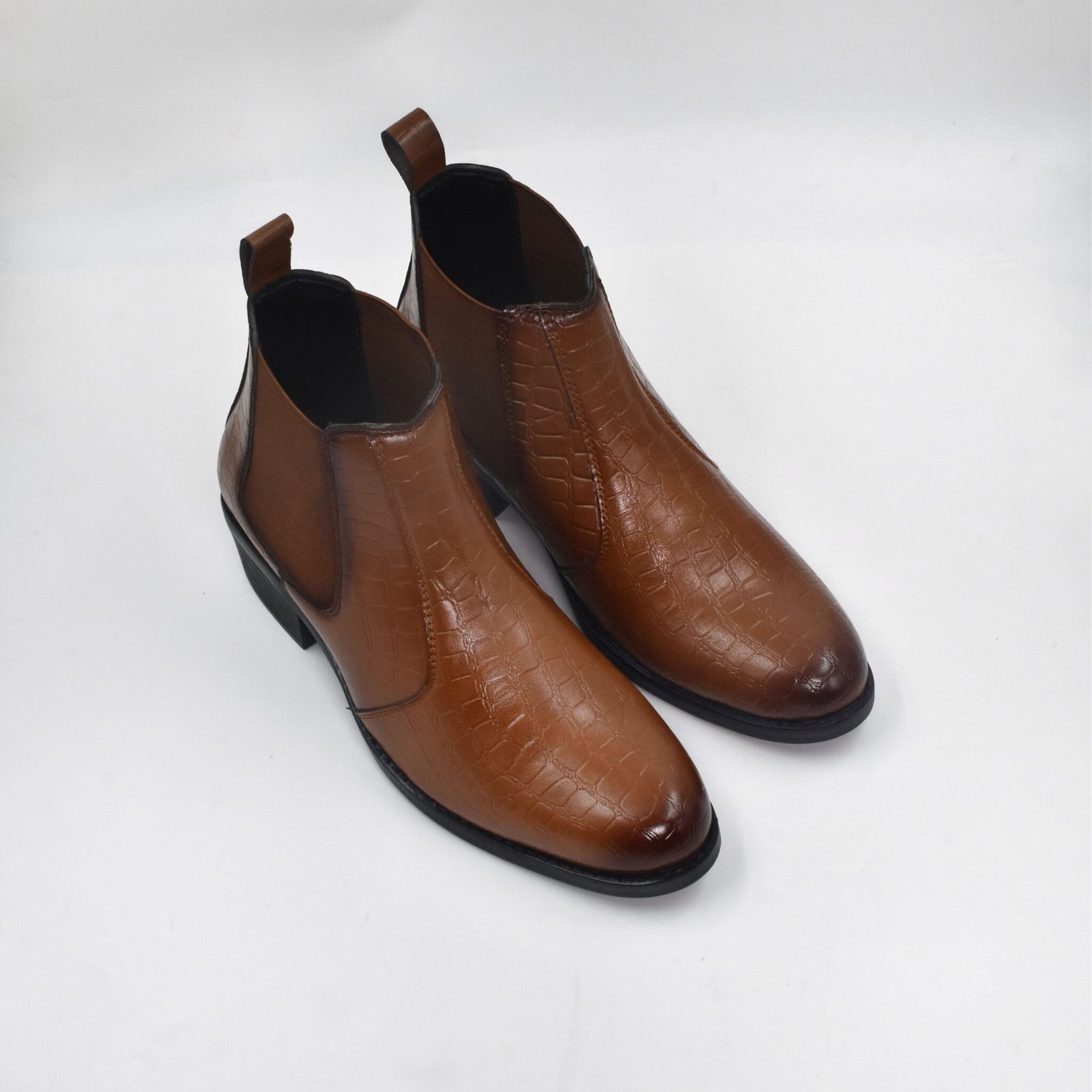 Rarelux Cuban Heel – Tan Handmade Wrinkle Free Croco Chelsea Boots ...