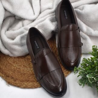 RareLux - Brown Handmade Wrinkle Free Textured Double Monk Loafer V0034B