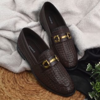 RareLux - Brown Handmade Wrinkle Free Textured Horsebit Loafer V0035B