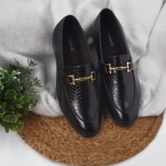 RareLux - Black Handmade Wrinkle Free Piscine Horsebit Loafer V0036A