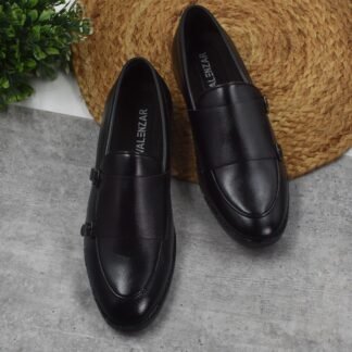 RareLux - Black Handmade Wrinkle Free Double Monk Loafer V0039A