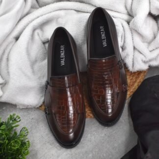 RareLux - Brown Handmade Wrinkle Free Double Monk Croco Loafer V0040B