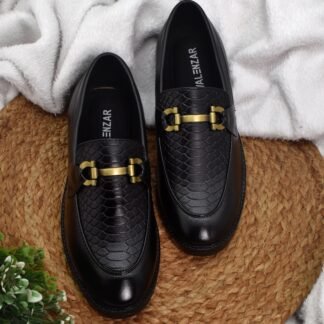 RareLux - Black Handmade Wrinkle Piscine Horsebit Loafer V0041A