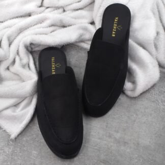 RareLux - Black Suede Belgian Slip On Mules V0051A