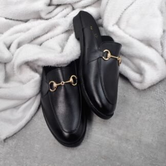 RareLux - Black Italian Wrinkle Free HorseBit Mules V0049A