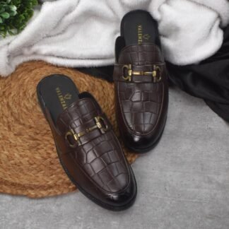 RareLux - Brown Italian Wrinkle Free Croco HorseBit Mules V0053B