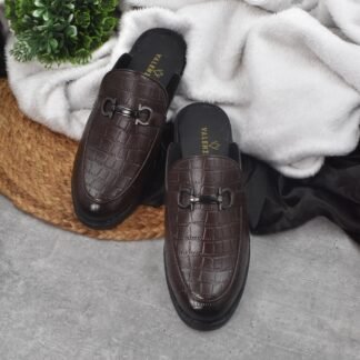 RareLux - Brown Italian Wrinkle Free Croco Textured HorseBit Mules V0054B