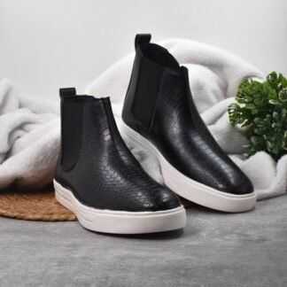 Rarelux Sneaker - Black Handmade Wrinkle Free Snake Textured Chelsea Sneaker V0057A