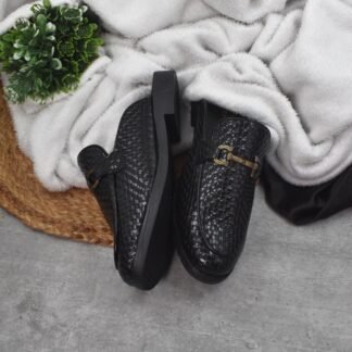 RareLux - Black Italian Wrinkle Free Textured HorseBit Mules V0055A