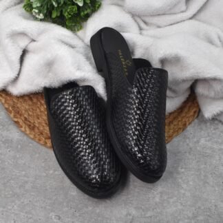 RareLux - Black Italian Wrinkle Free Textured Mules V0052A
